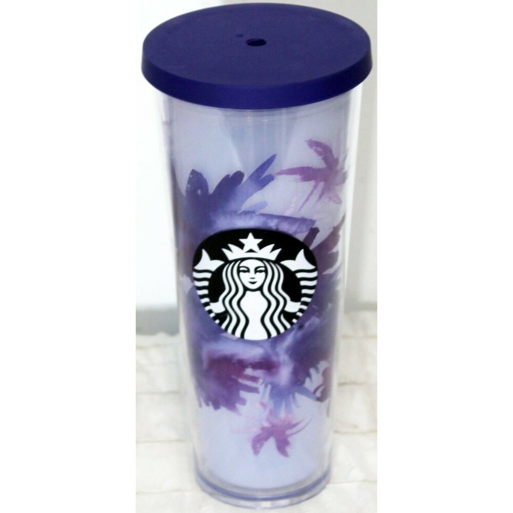 Starbucks Purple Lavender Flower Watercolor 24 oz Plastic Venti Tumbler Cup